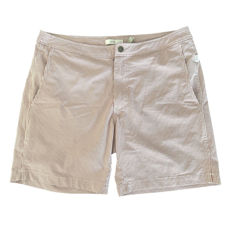 Onia Swim Shorts Mens 34 Red White Calder 7.5 Seersucker Stripe Mesh Lined